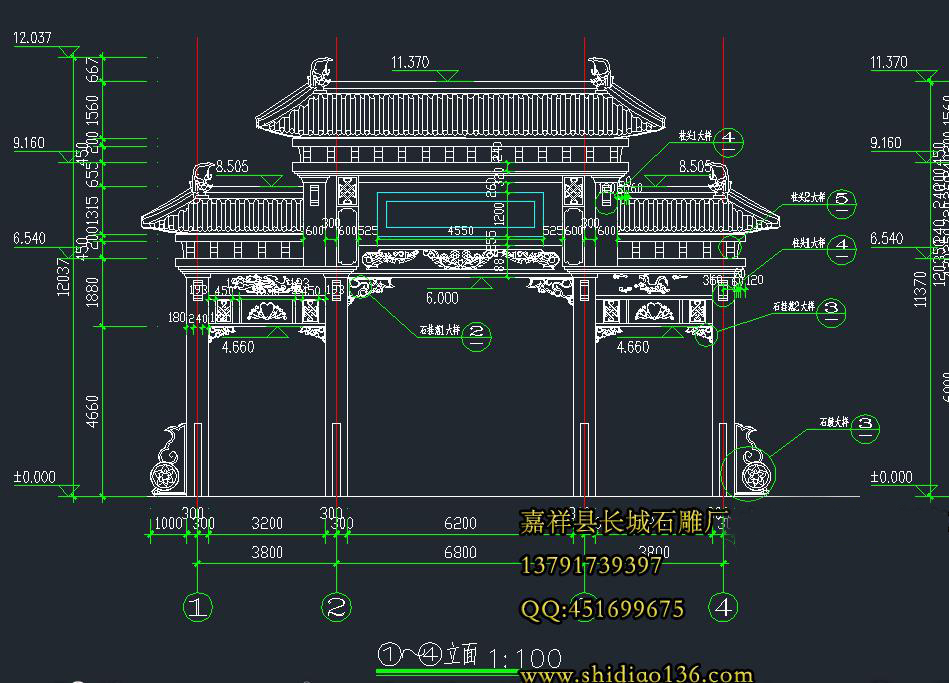 石牌坊CAD設計圖